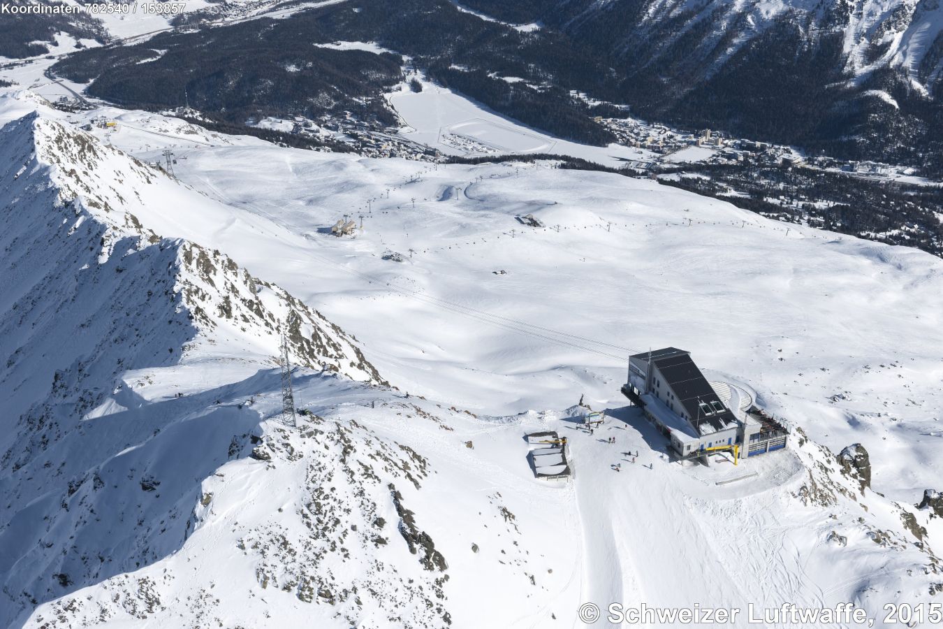 Piz Nair, Blick zur Corviglia, Celerina, St. Moritz